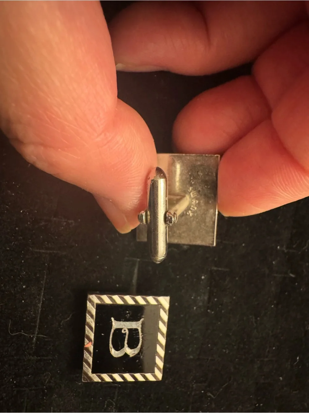 Vintage SWANK Cufflinks Black Silver Tone Square Mid Century Men’s Cuff Links